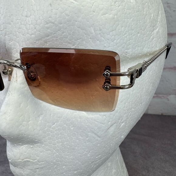 James Oro Silver Brown Tint Authentic II Rimless Sunglasses NEW - Picture 4 of 15